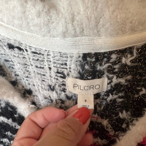 Anthropologie Pilcro V-Neck Fuzzy Printed Popover Sweater - Picture 13 of 15